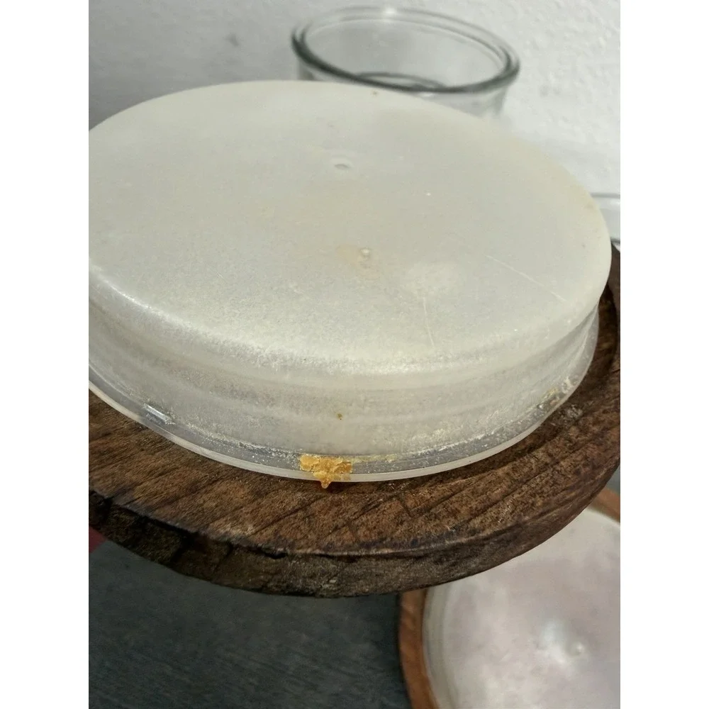 Vintage Anchor Hocking Clear Glass Canister Set Wood Lids Farmhouse Apothecary